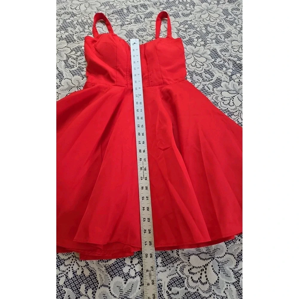 Little Red Party Dress 2 Fit Flare Skater Mini Padded Detachable Bow Adjust NWT